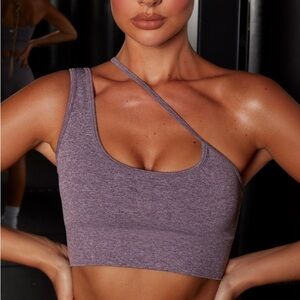 Bo+Tee Asymmetrical Strive Bra in Heather Grey